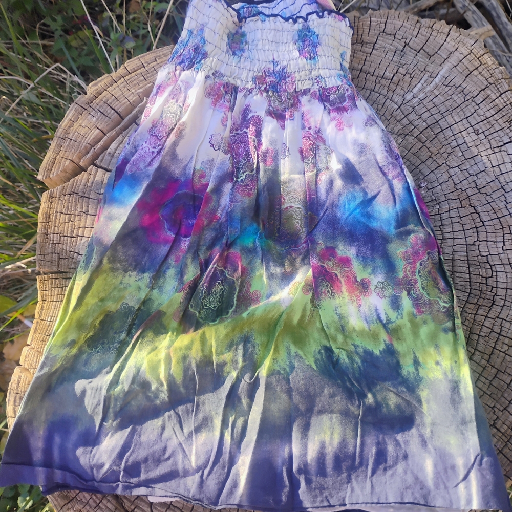 Candie's Multicolor Strapless Dress 90s Y2K Cute Cotton Top‎ Tye Dye